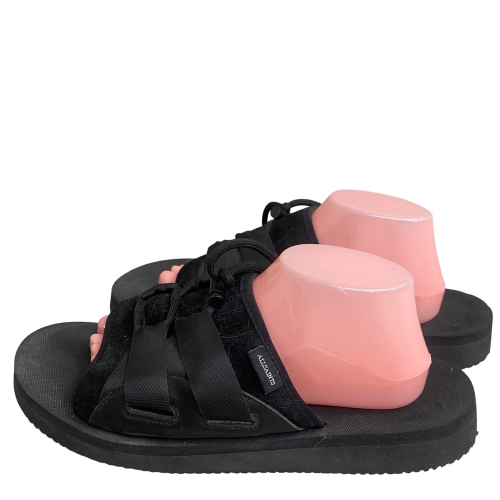 AllSaints Coleman Black Suede Webbing Platform Sandals Mens 12 EU 45 zm0293